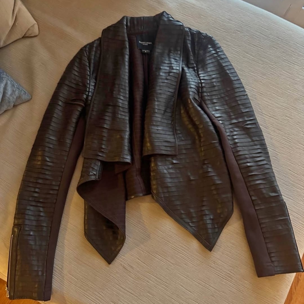 MARCIANO by GUESS Dark Brown Textured Leather Jacket